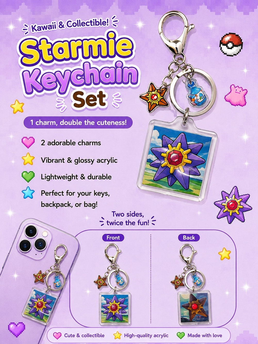 Starmie And Staryu Keychain Set - Acrylic Charms